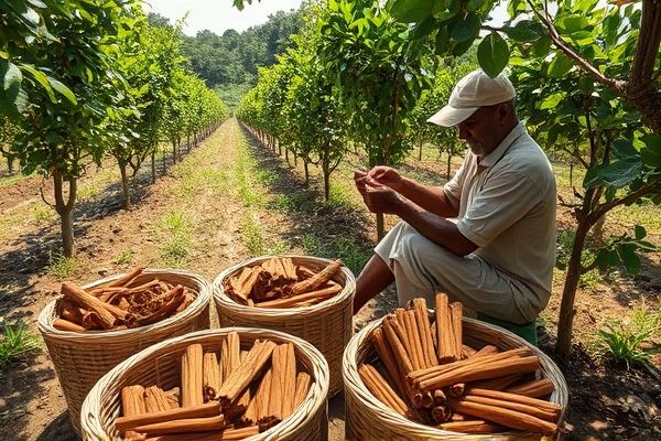 현대의 계피 농장과 전통적 건조 과정