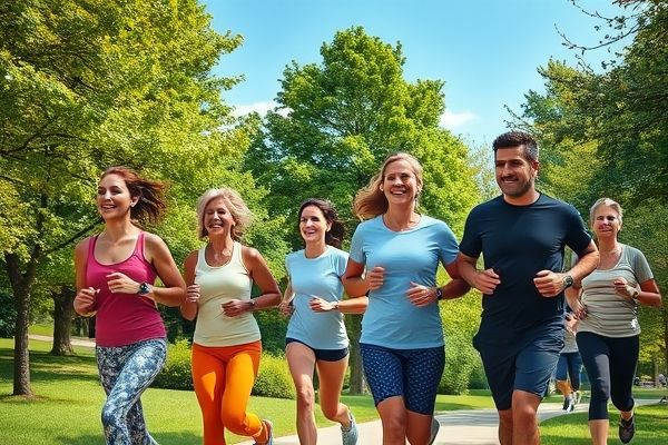 공원에서 여유롭게 조깅하는 사람들