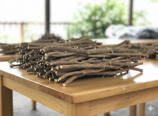 감초 뿌리의 외관과 특징