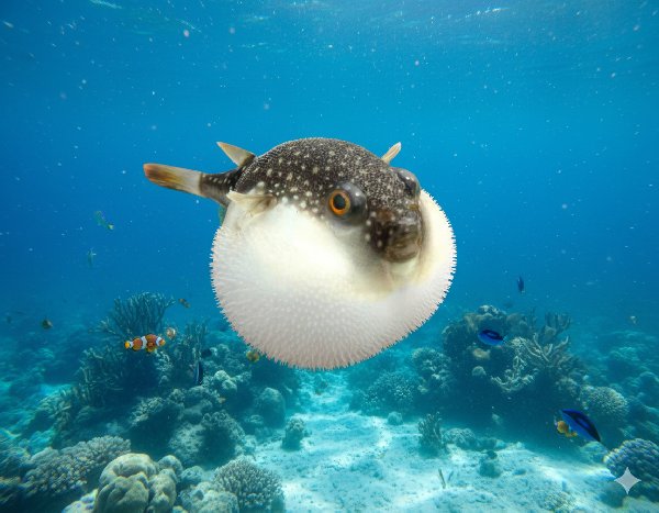 바다에서 헤엄치는 복어의 모습